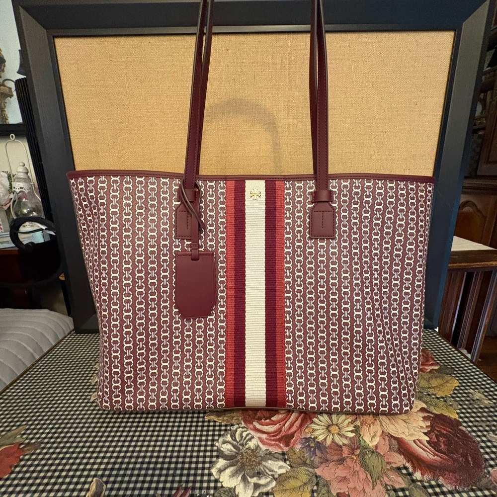 Tory Burch Burgundy and White Patterned Shoulder Bag